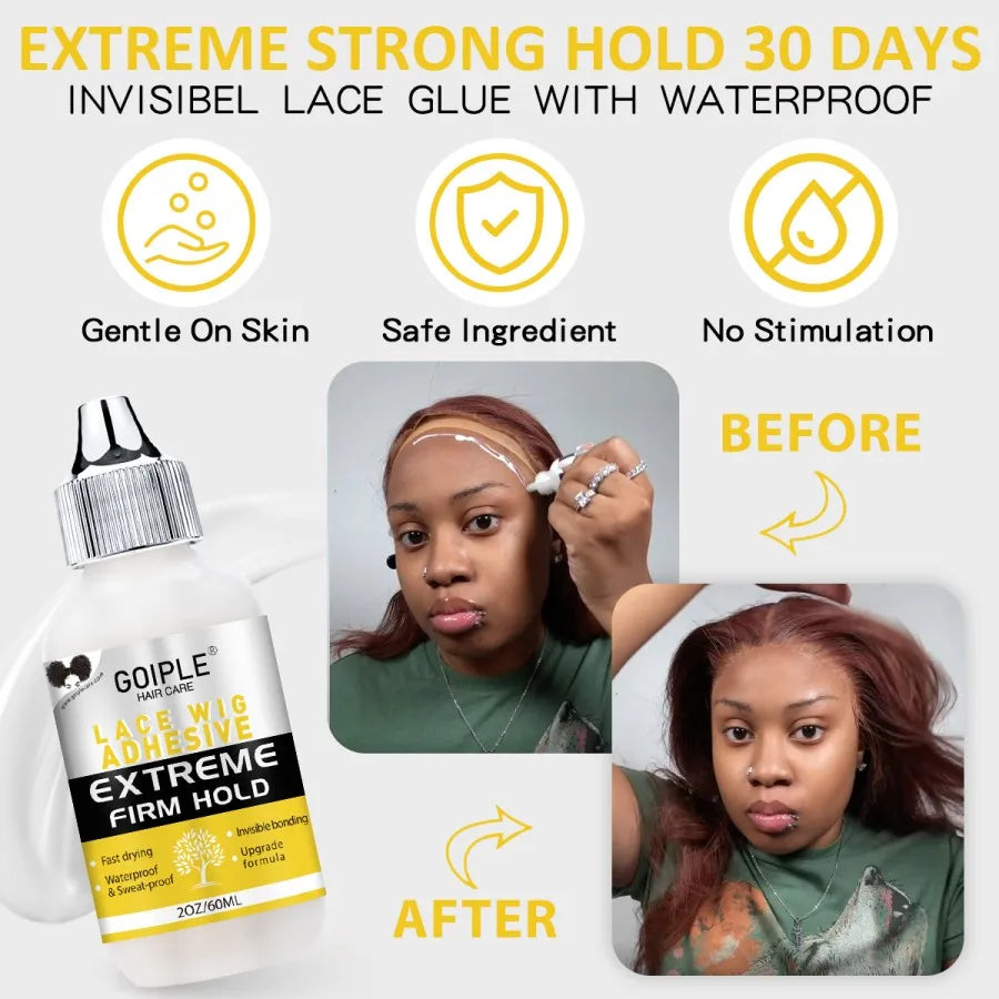 GOIPLE Extreme Firm Hold Lace Wig Glue Waterproof & Sweatproof Invisible Bonding Adhesive For Lace Wigs