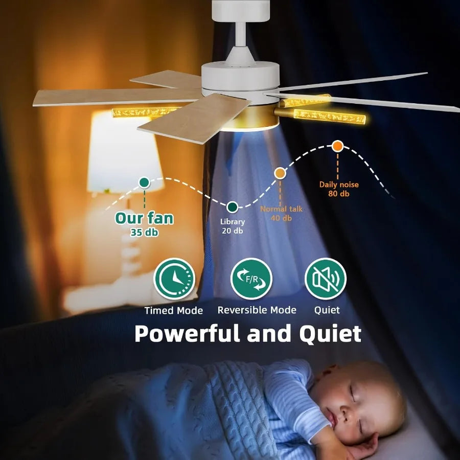 Modern 5-Blade Ceiling Fan Light With Crystal Rod Design Remote
