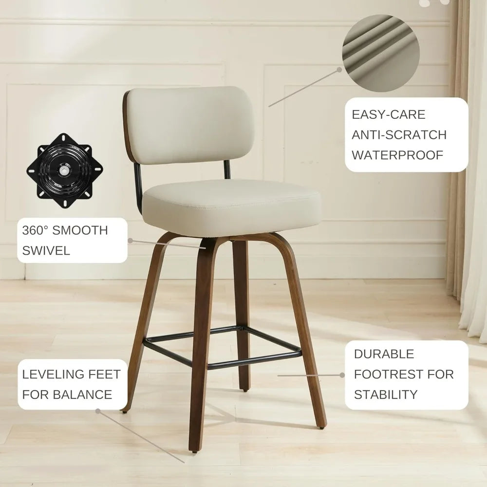 Set Of Three Comfortable Upholstered Counter Height Bar Stools Backrest