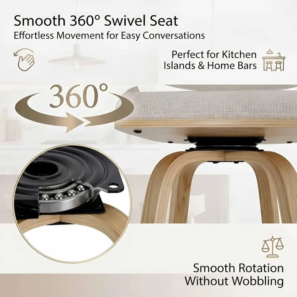 LISM Modern Beige Chenille Barrel Swivel Counter Stools Set