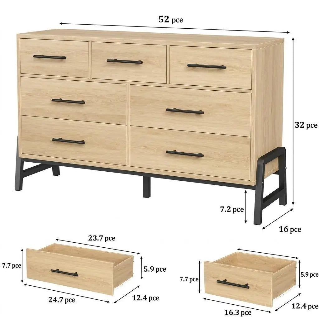 Seven Drawer Dresser With Anti Tip Safety And Spacious Storage