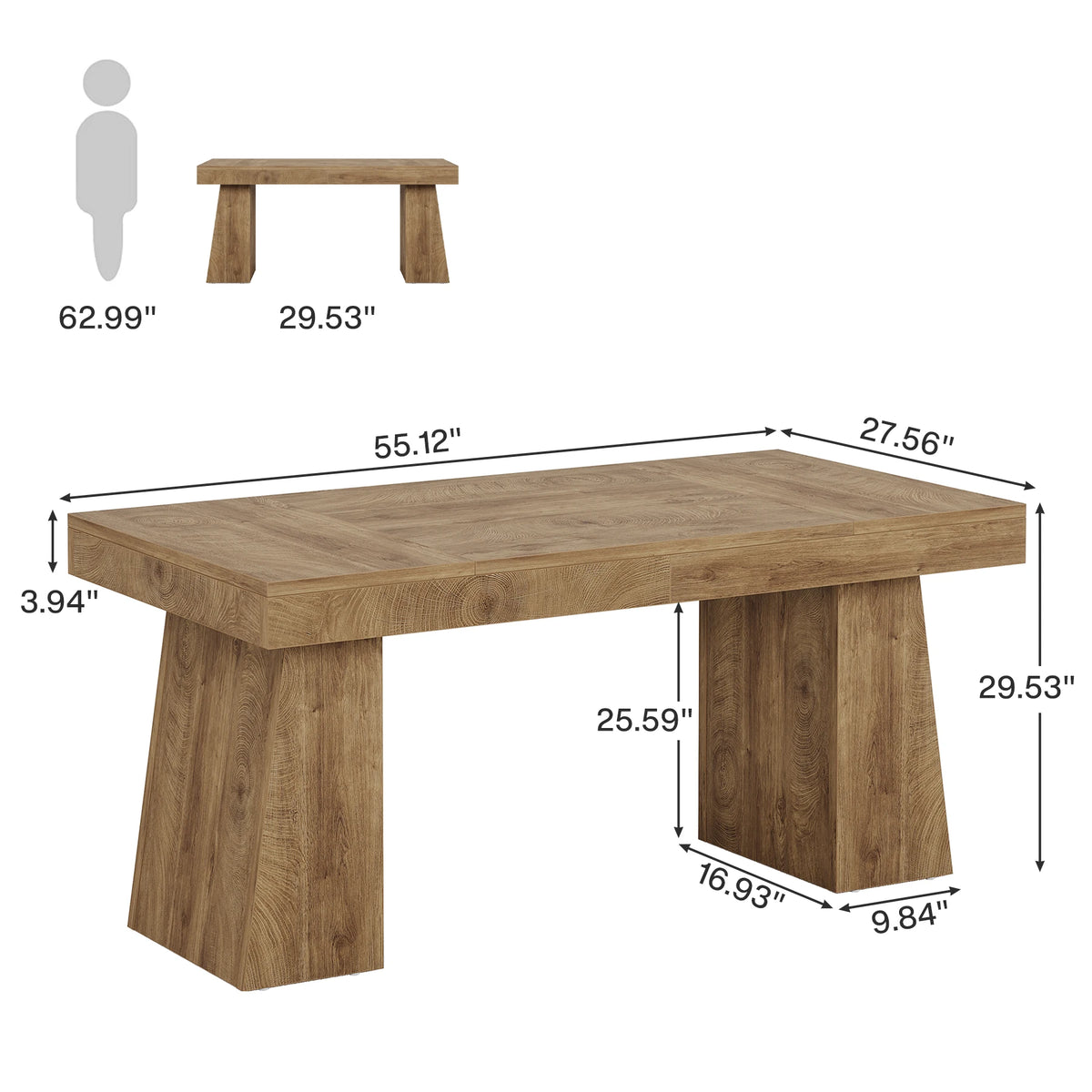 Tribesigns 55-Inch Executive Desk Double Pedestal Modern Wood Office Desk