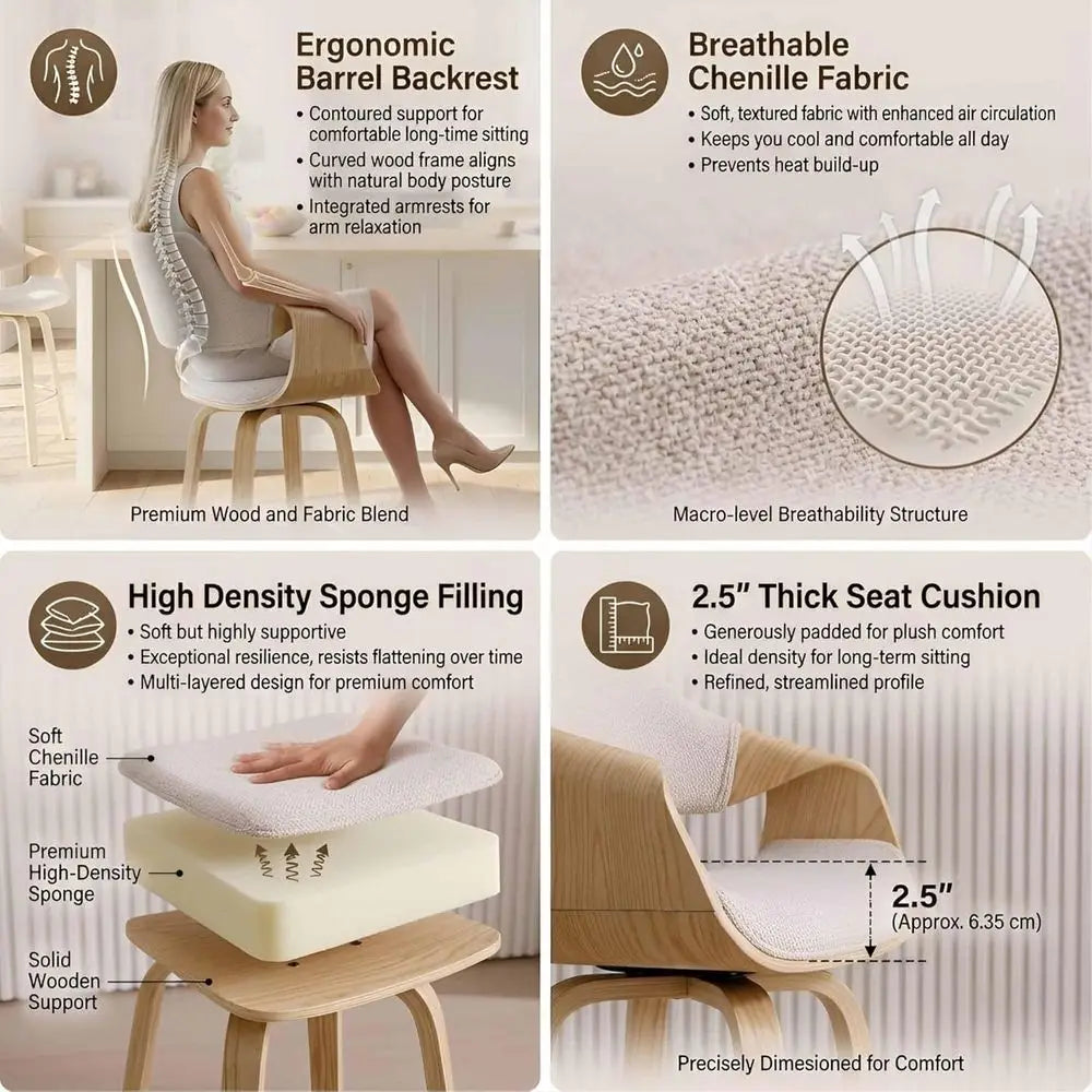 LISM Modern Beige Chenille Barrel Swivel Counter Stools Set