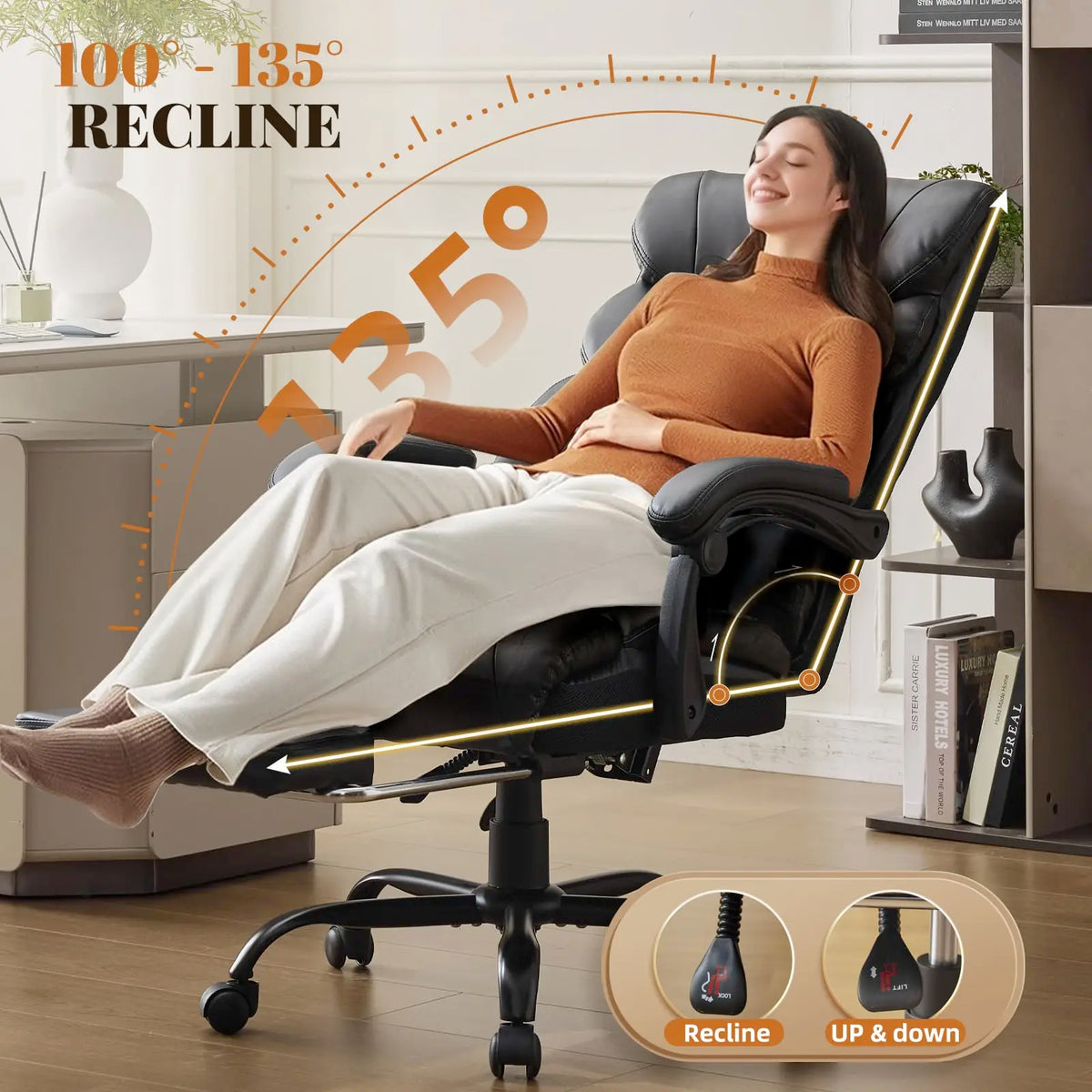 Ergonomic Executive Office Chair with High Back Support, Padded Armrests, Retractable Footrest, Wide Seat, and Heavy-Duty Swivel Base – Comfortable Computer Desk Chair for Home Office