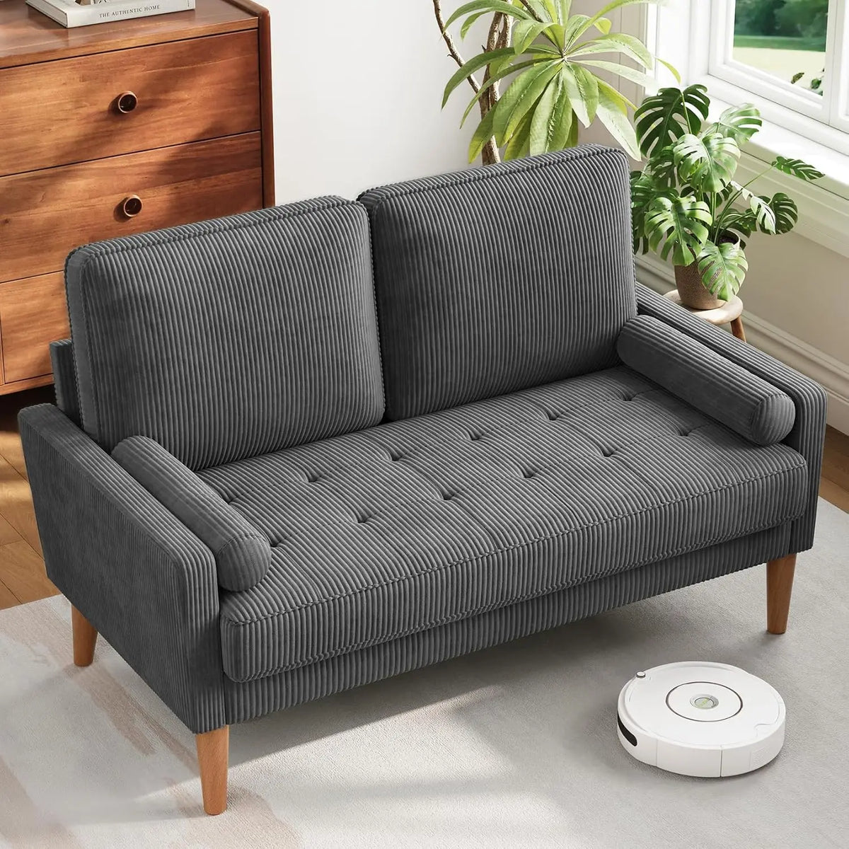 Vesgantti Mid Century Modern Velvet Loveseat Sofa With Wood Legs