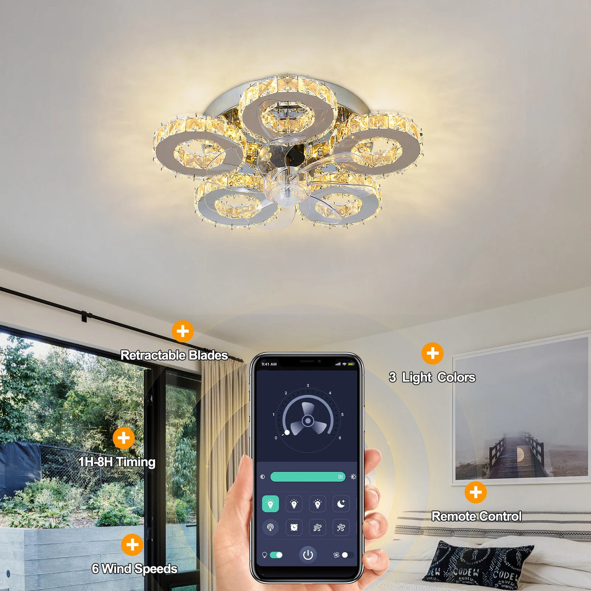 LED Ceiling Fan Lamp Chandelier Retractable Blades Pendant Fan Light Modern Decor Lustre Fixture Living Dining Room Chandelier