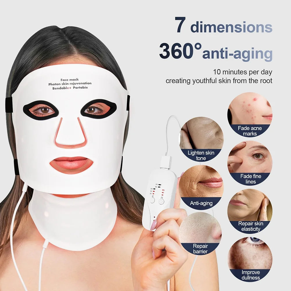 Foreverlily Silicone LED Mask With Neck 7 Color Photon Therapy
