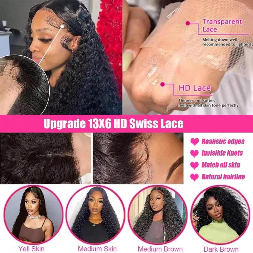 QZOQZO Brazilian Deep Wave Lace Front Wig With Human Hair