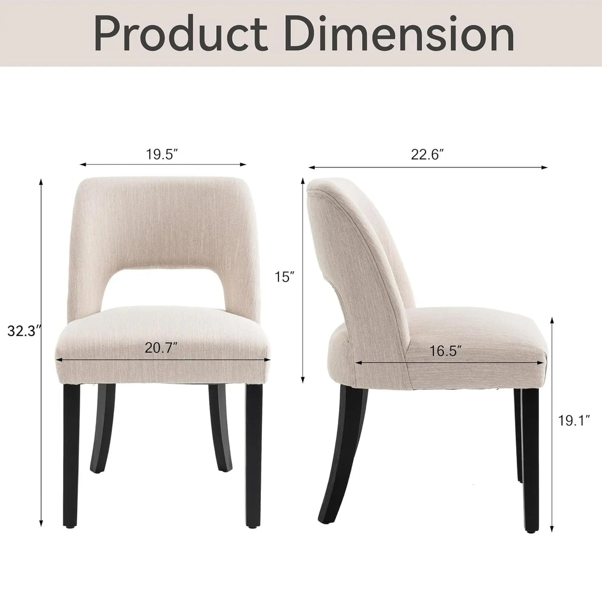 Set of 2 Fabric Upholstered Wooden Dining Chairs, Modern Farmhouse Kitchen Side Chairs, Customized