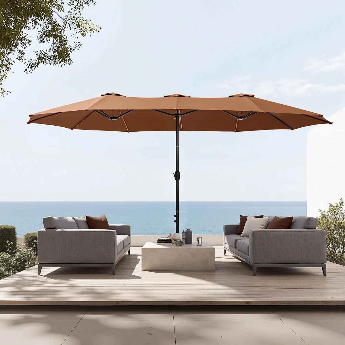 Rectangular Market Patio Umbrella Stainless Steel Frame Heavy Duty Base Included