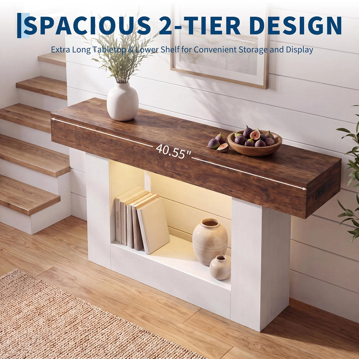 HiMISS Entryway Console With Power Outlet, USB And LED Lighting