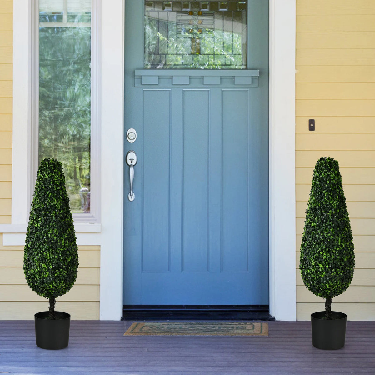 2 Pack 3FT Artificial Tower Topiary Tree UV Resistant Indoor Outdoor