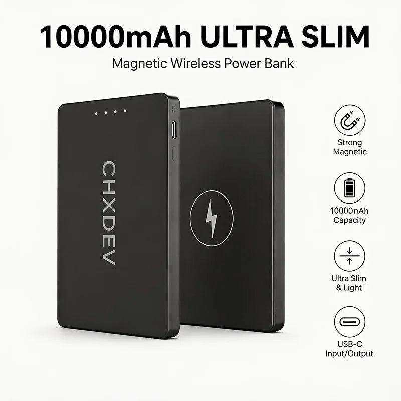 10000/5000mAh Portable Power Bank, Wireless Charger, Ultra-thin Power Bank, Phone Charger, Fast Charging, Built-in Type-C Dual Output Cable, Compatible with All Type-C Charging Phones, Holiday Gift, Black