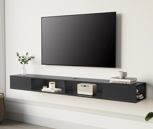 Floating TV Shelf With Sleek Modern Storage Under TV
