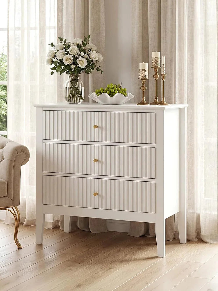 31.5 Inch Fluted Nightstand With Charging Station, 3 Drawer Bedside Table Raised Leg Storage Cabinet For Bedroom Living Room Home