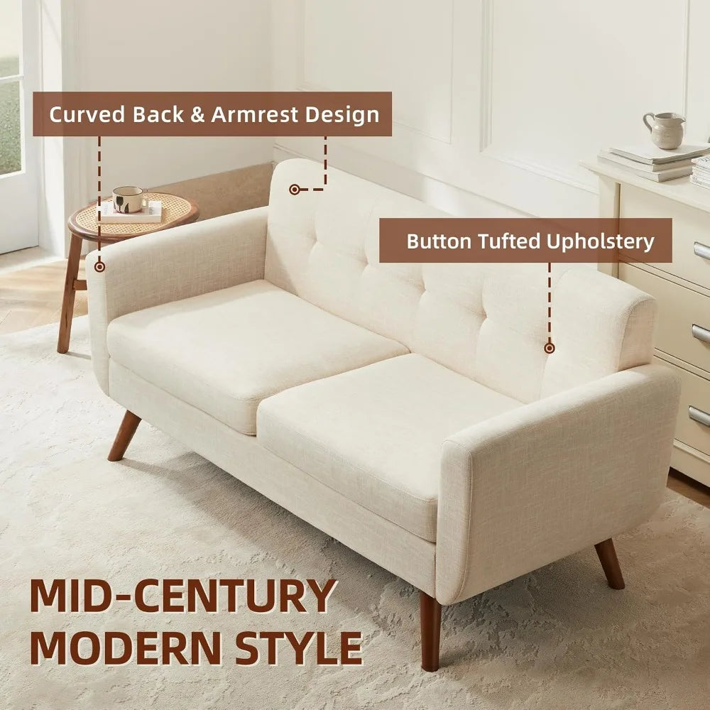 Mid Century Modern Loveseat Sofa Upholstered With Button Tufting