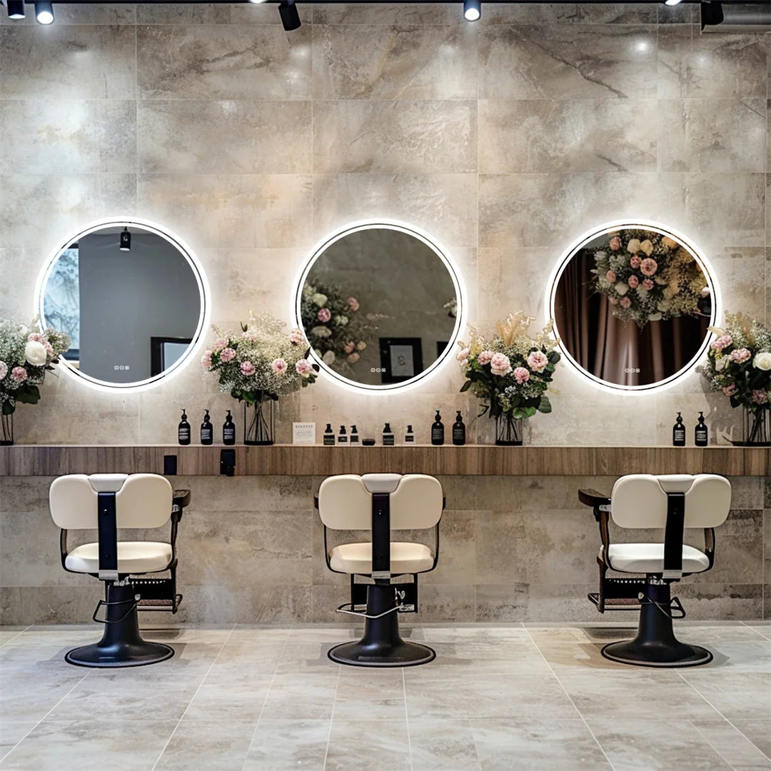 LUVODI Round Bathroom Mirror With Intelligent Dimmable Anti Fog LED