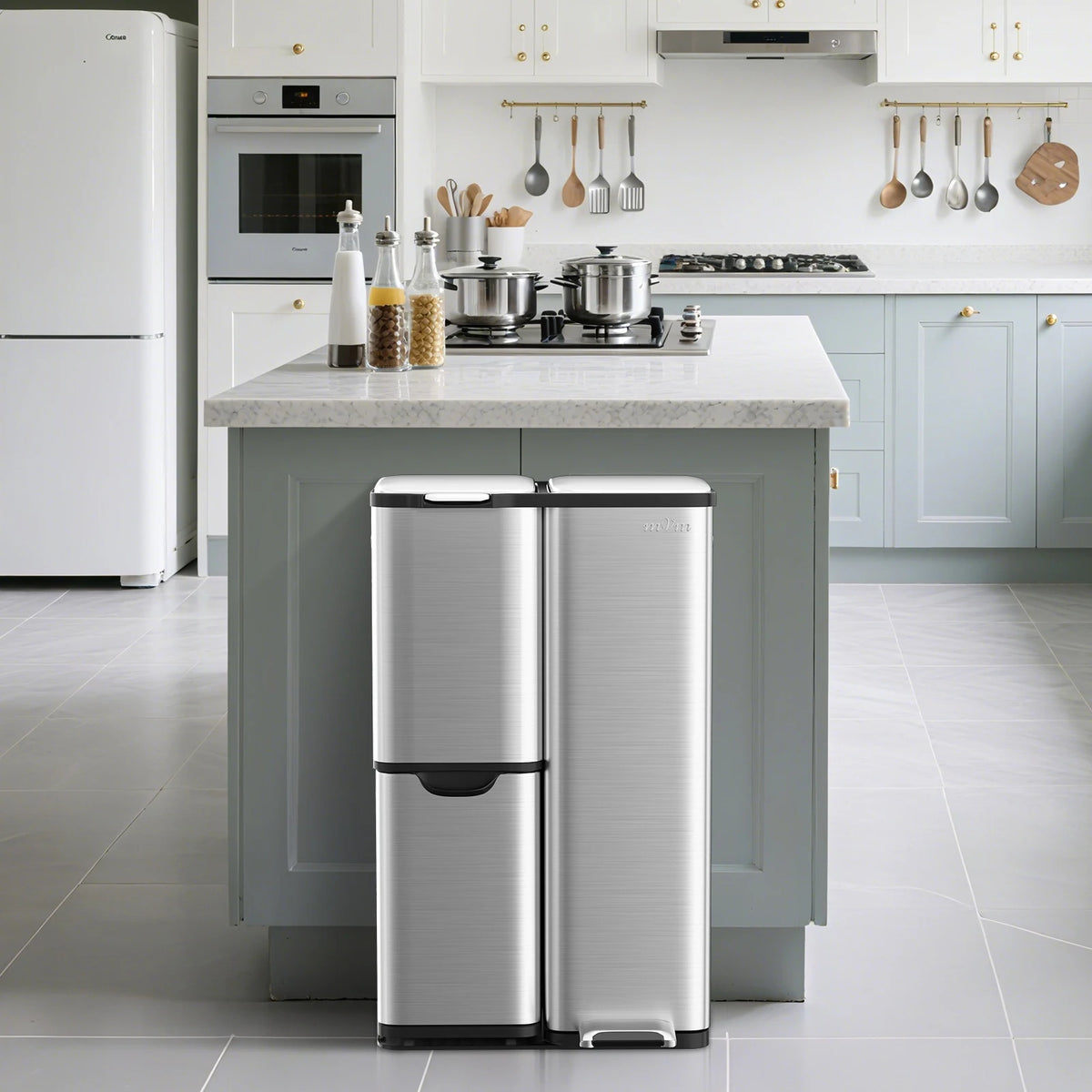 mVm Three Compartment Stainless Steel Recycling Trash Can