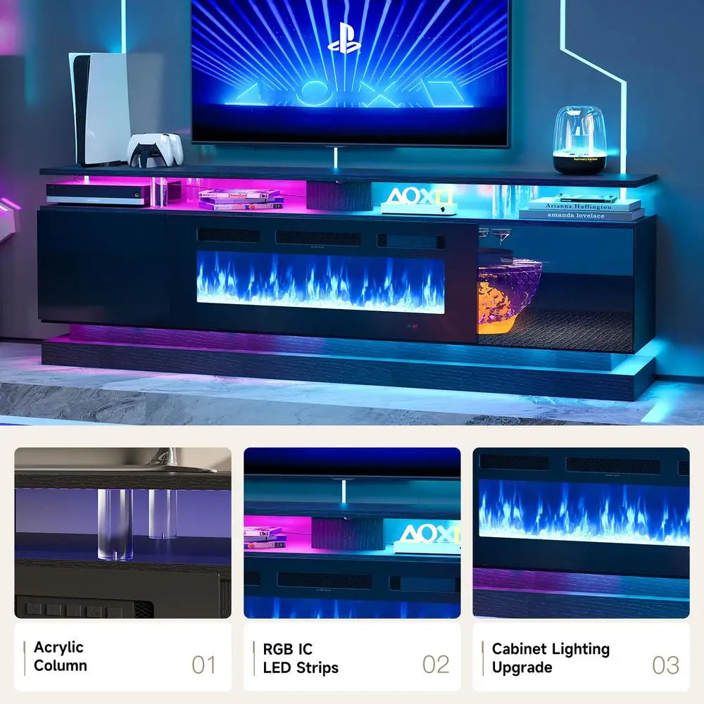 XMSJ Fireplace TV Stand with Electric Fireplace and Storage