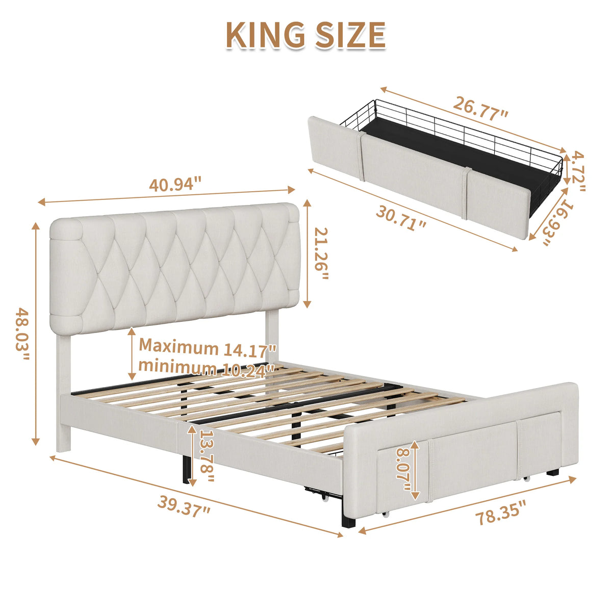 Upholstered Platform Bed Frame With Storage Drawers And Tufted Headboard
