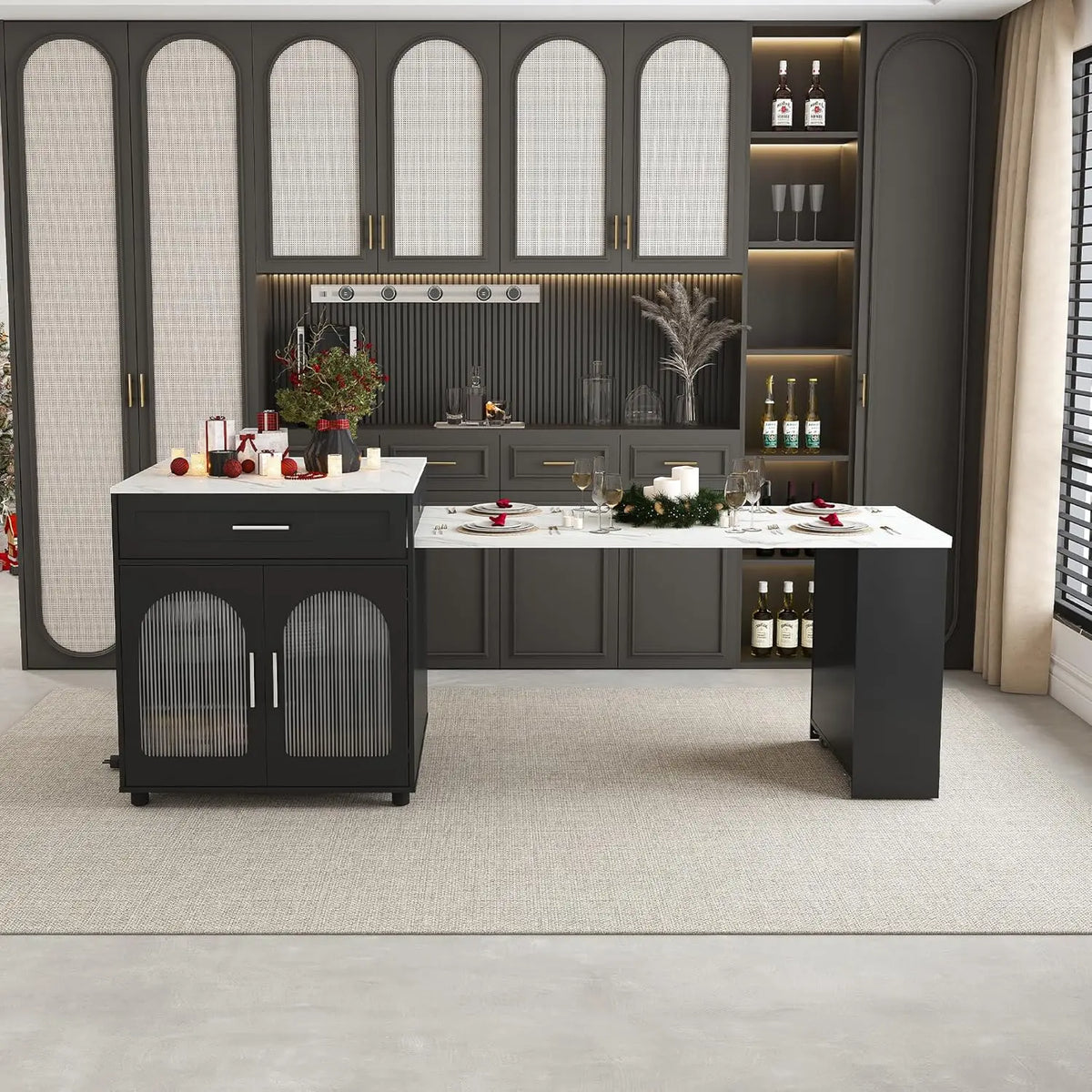Expandable Kitchen Island Cart With Usb Ports And Power Outlet