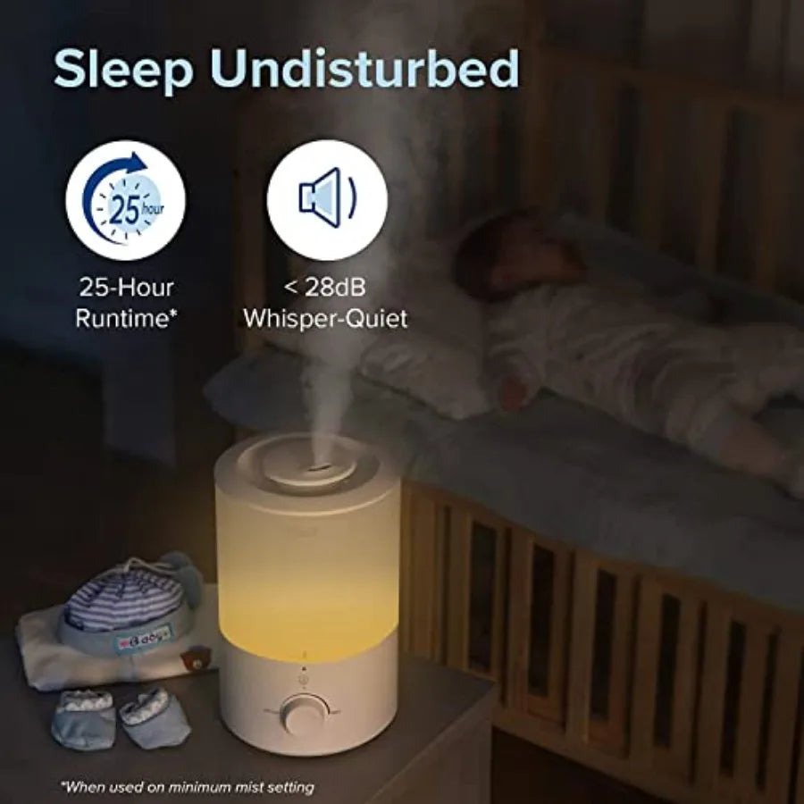 Humidifiers for Bedroom with Night Light 3L Water Tank Cool Mist Top Fill Essential Oil Diffuser for Baby Nursery and Plants, 3