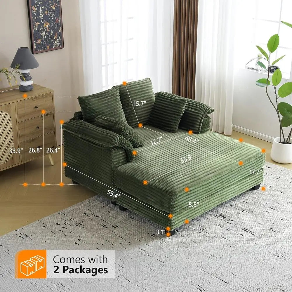 Oversized Corduroy Chaise Lounge Chair Sleeper Sofa With Throw Pillows