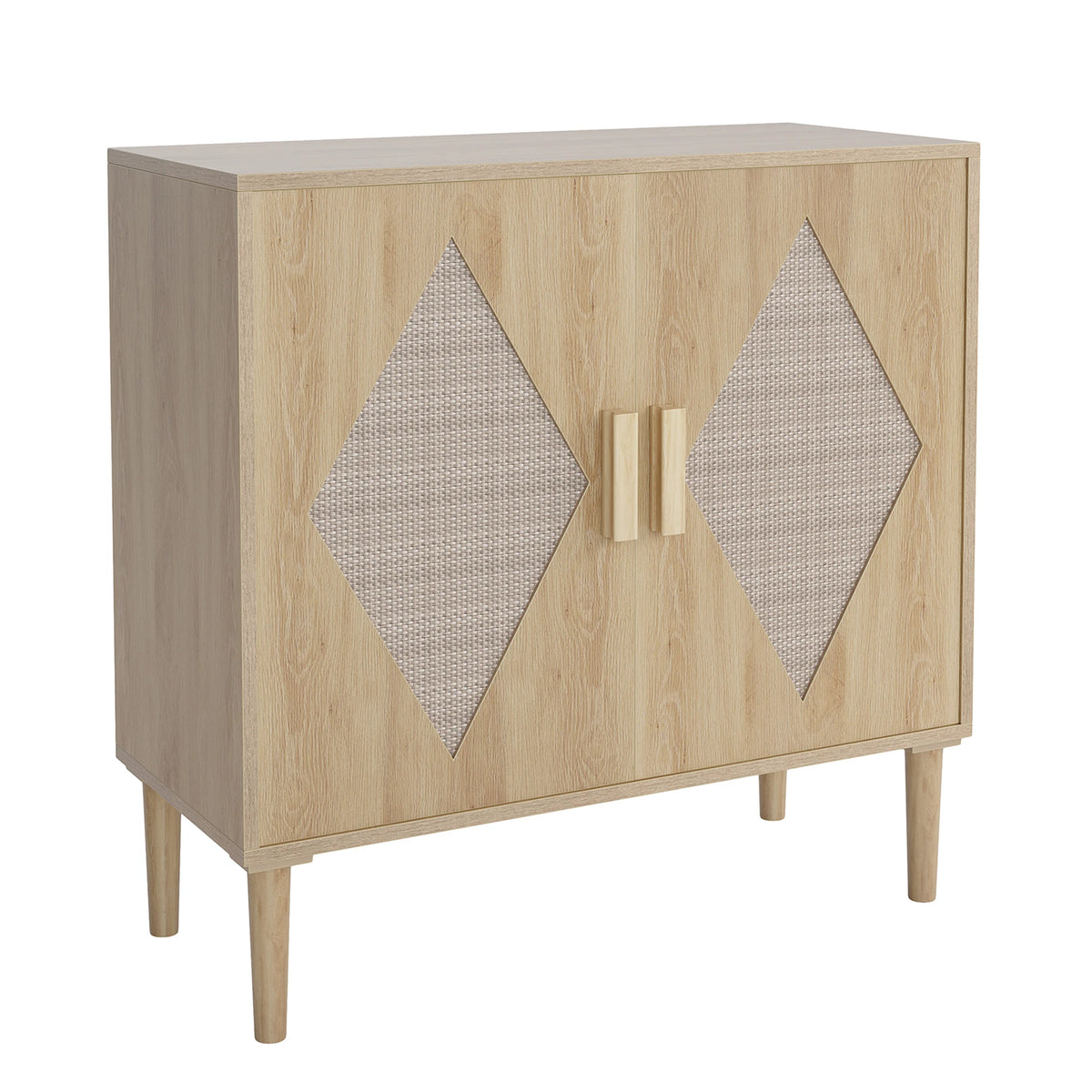 GarveeLife Boho Wooden Sideboard with Rattan Doors and Adjustable Storage