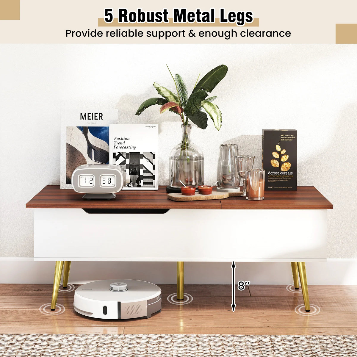 HOMASIS Lift Top Coffee Table With Split Top And Hidden Compartments