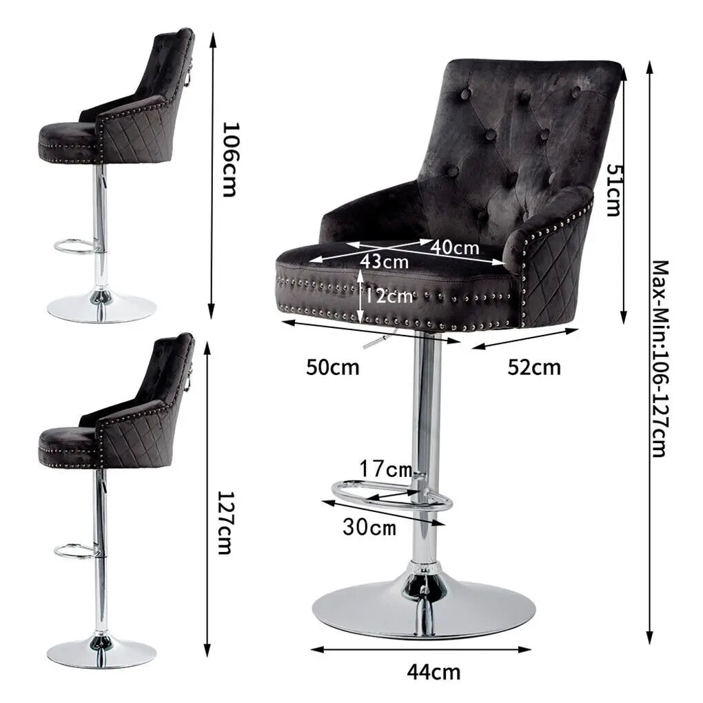 Luxury Velvet Swivel Bar Stools with Lion Knocker Upholstered Bar Dining Chairs for Home Bar Table