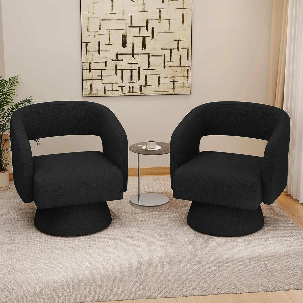 Swivel Accent Chair Set of Two Teddy Fabric Barrel Chairs