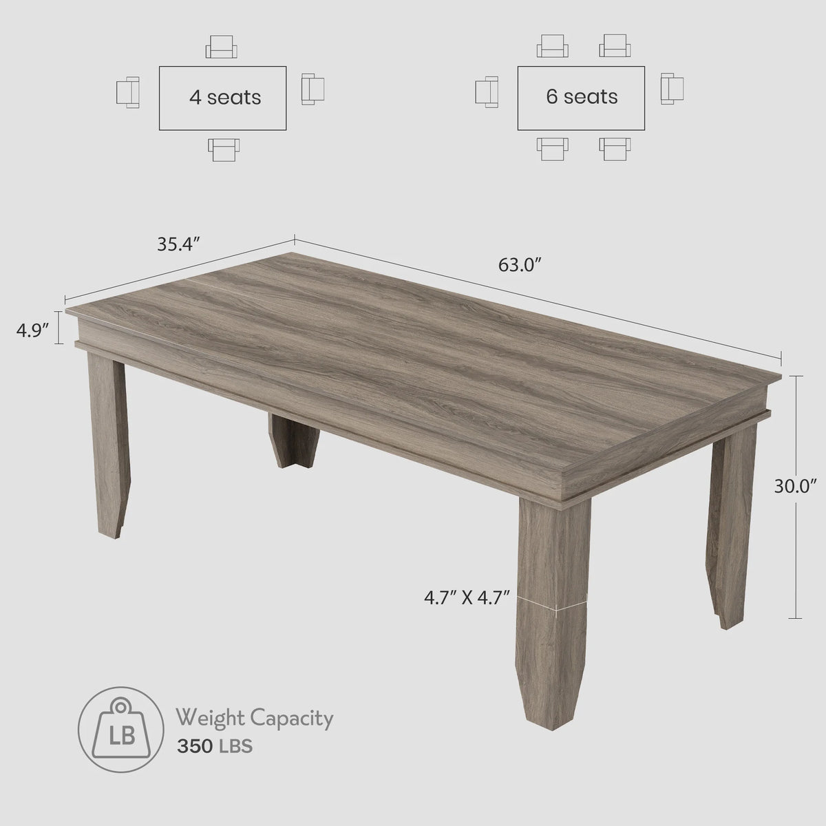GarveeLife Farmhouse Rectangular Wood Dining Table for Family Meals