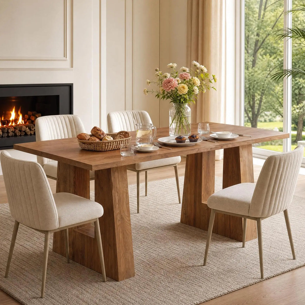 Modern Wooden Dining Table With Heavy Duty Legs For Home