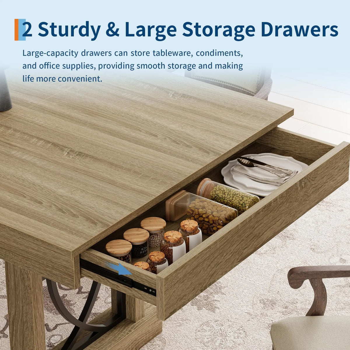 HobbyLane Rustic Wood Dining Table With Storage Drawers