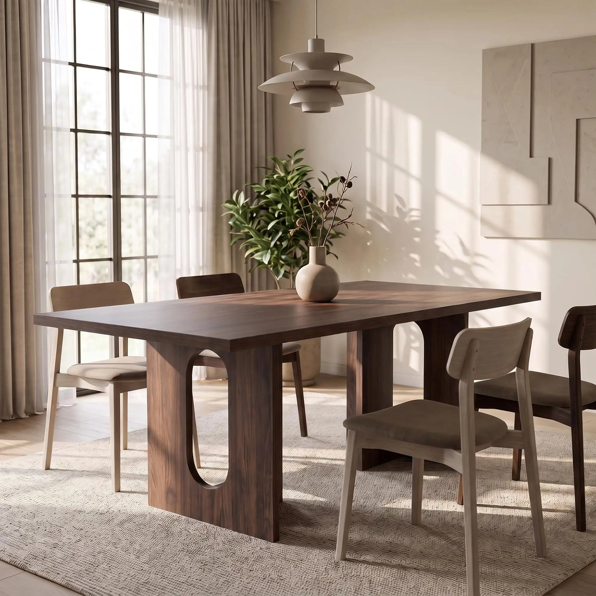 HiMISS Modern Dining Table With Wood Top And T-Shaped Base