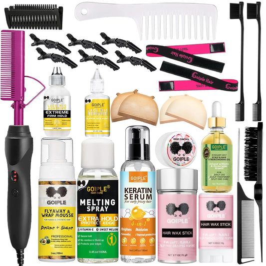 2 in 1 Hot Comb Hair Straightener & Curler for Wigs with Complete Wig Installation & Styling Kit for Beginners