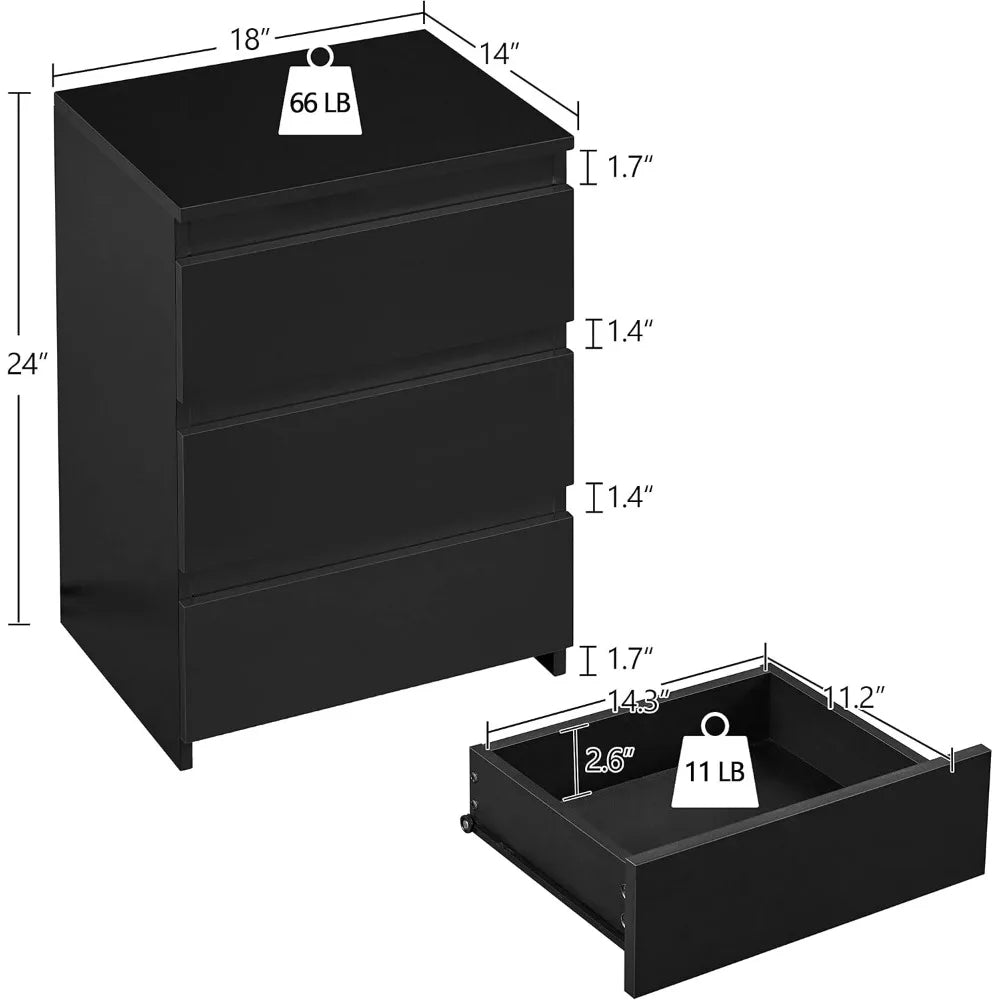 Set Of 2 Wooden Nightstands With 3 Drawers For Bedroom