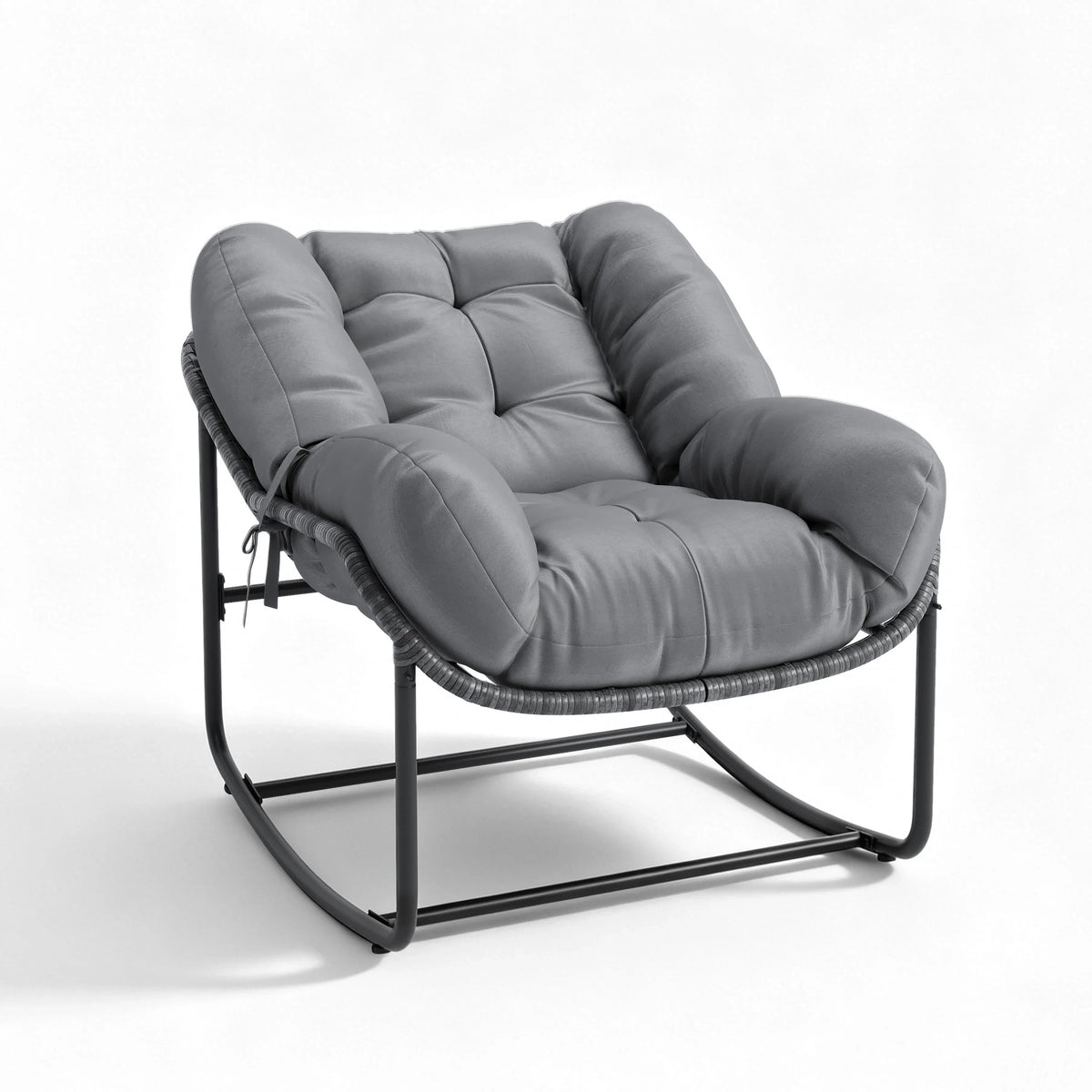 Outdoor Rattan Egg Rocking Chair With Soft All Weather Cushion