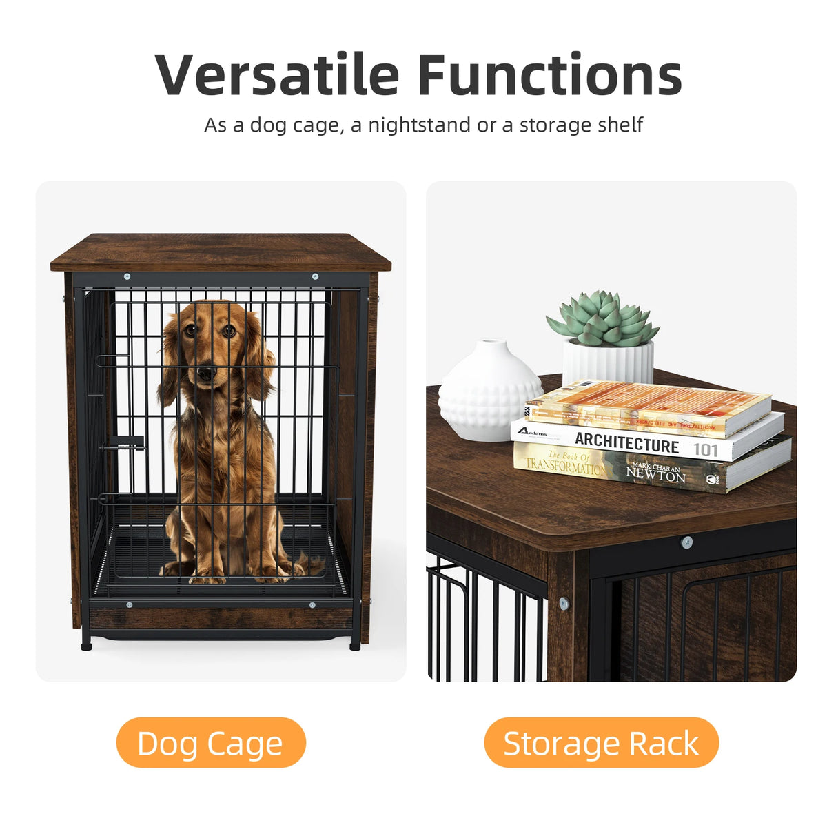 BINGOPAW Double Door Dog Kennel With Removable Tray End Table