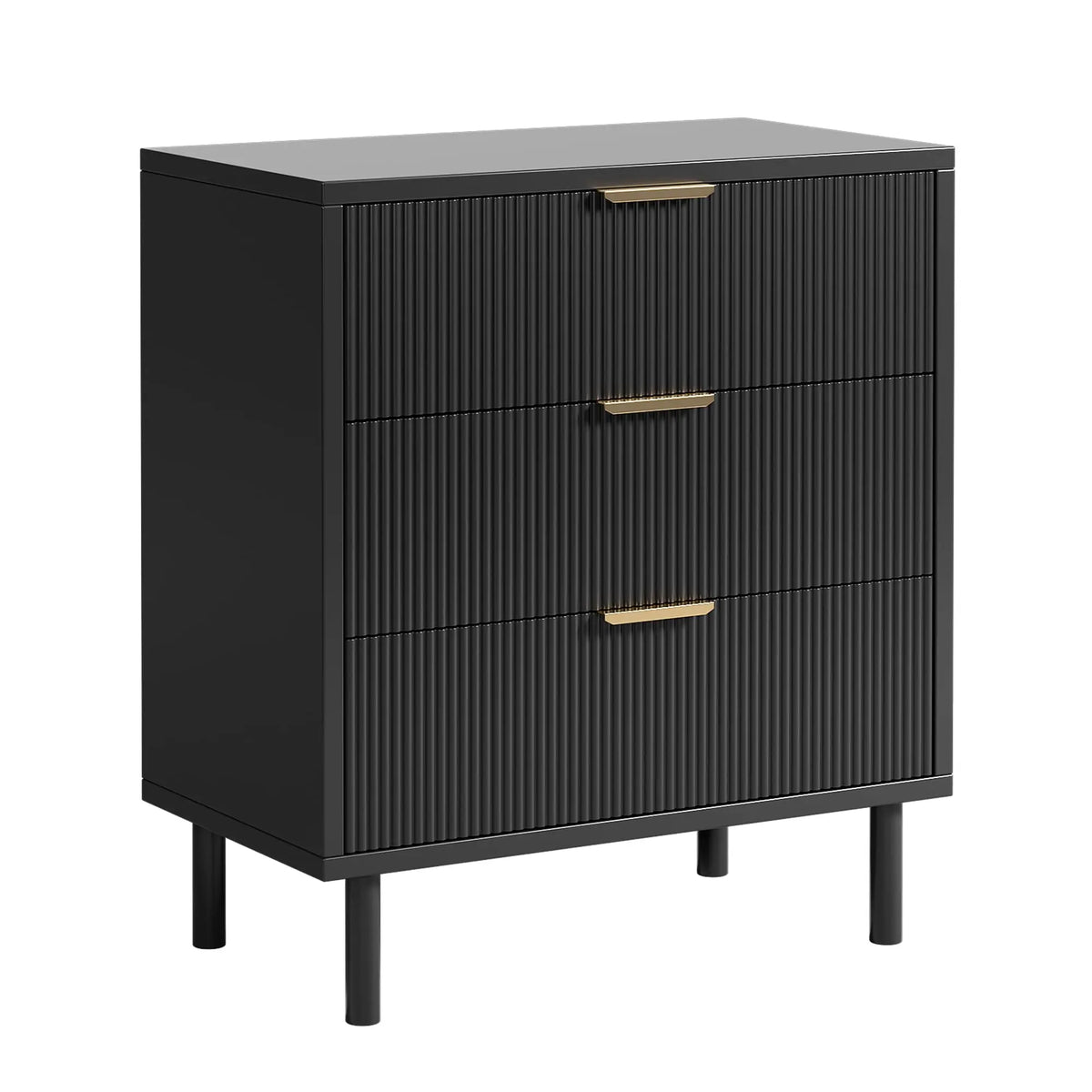 GAOMON Fluted Wooden Chest of Drawers with Metal Legs