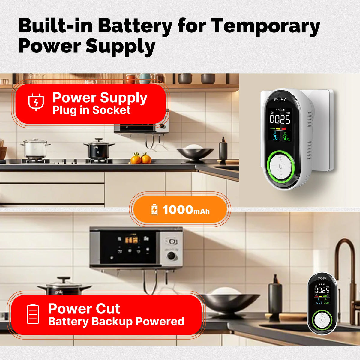 MOES CO Carbon Monoxide Alarm Detector Plug In