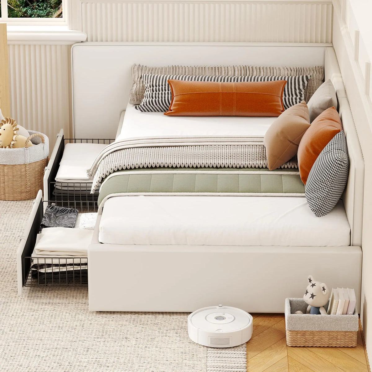 GAOMON Velvet Upholstered Corner Daybed Frame With Storage Drawers