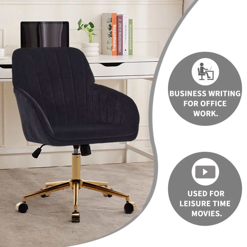 Orraves Adjustable Velvet Office Chair Ergonomic Swivel Desk Chair With Gold Base Comfy Backrest Seat For Home Bedroom Long Time Sitting
