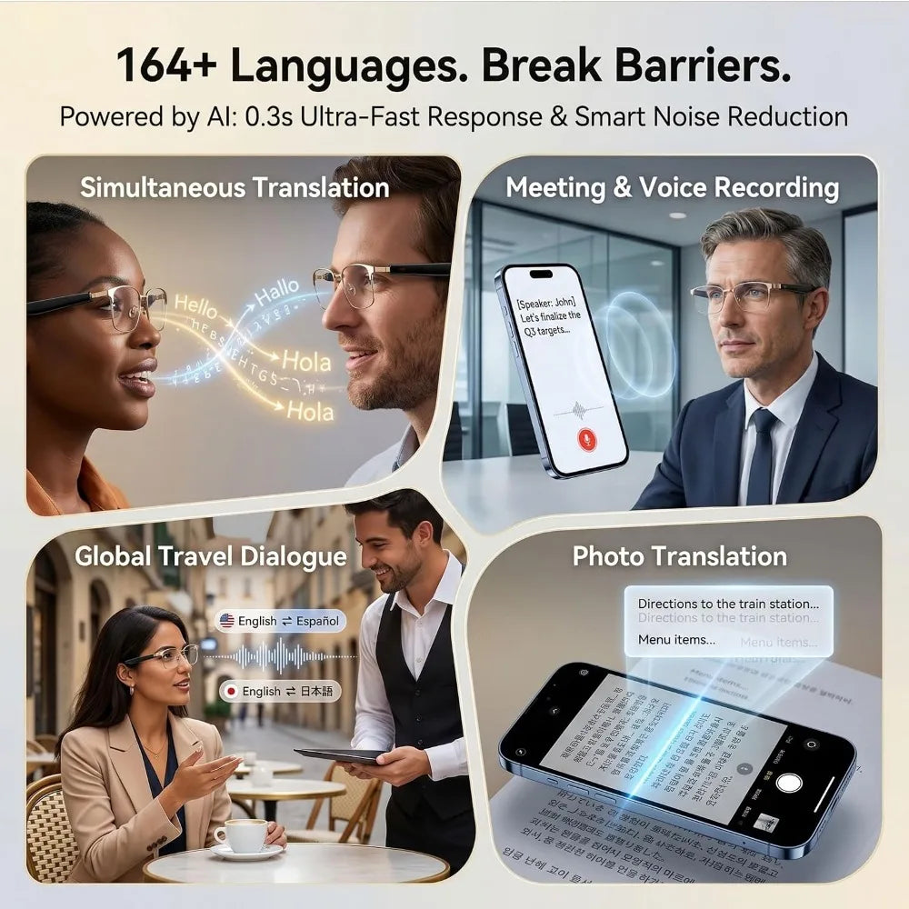 Smart Translator Glasses With 164 Languages And Photochromic Lenses