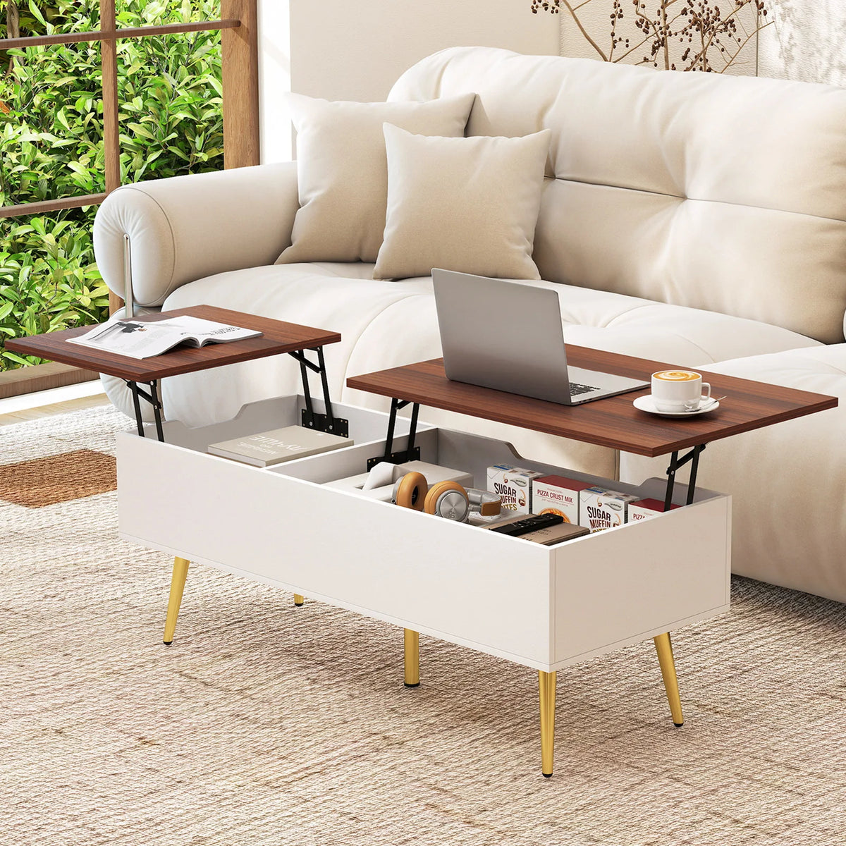 HOMASIS Lift Top Coffee Table With Split Top And Hidden Compartments