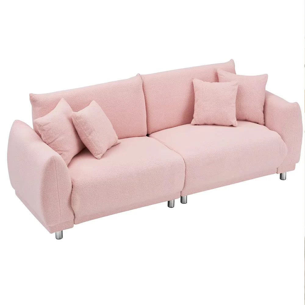 Modern Teddy Fleece Loveseat Sofa With Four Comfortable Throw Pillows