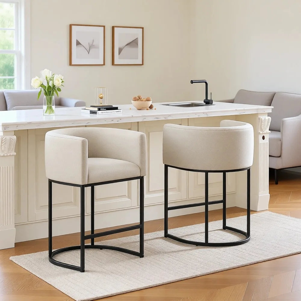 Modern Barrel Stools Set Of 2 Cushioned Backrest Kitchen Island