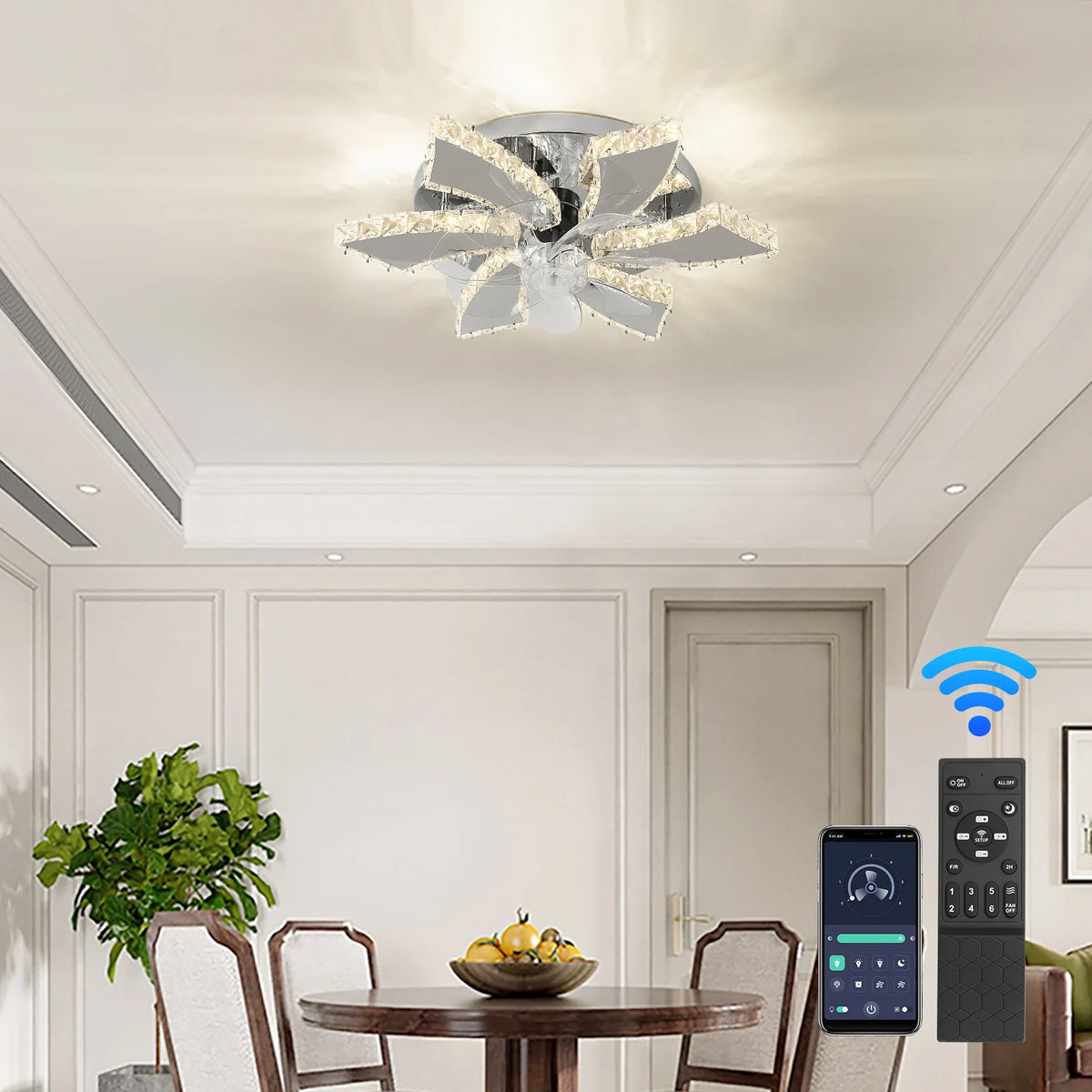 GreeLustr Modern Crystal LED Ceiling Fan Light With Remote