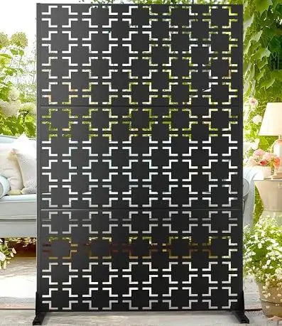 Freestanding Metal Privacy Screen Panel, 3-Panel Outdoor Decorative Divider with Stand,Weatherproof Fence for Patio Garden Deck