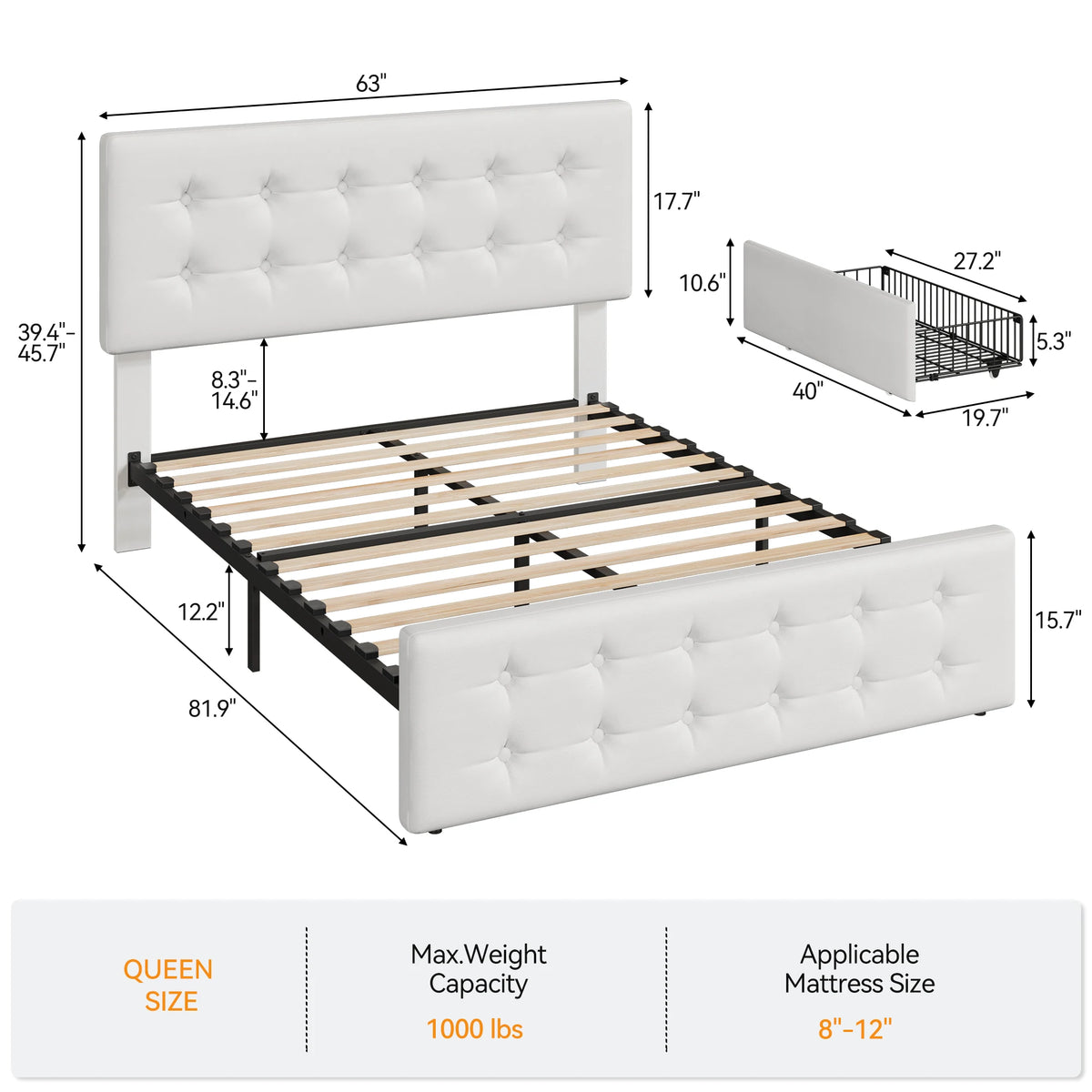 Upholstered Platform Bed Frame With Tufted Headboard And Storage Drawers